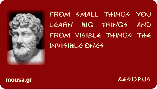 FROM SMALL THINGS YOU LEARN BIG THINGS AND FROM VISIBLE THINGS THE INVISIBLE ONES - AESOPUS