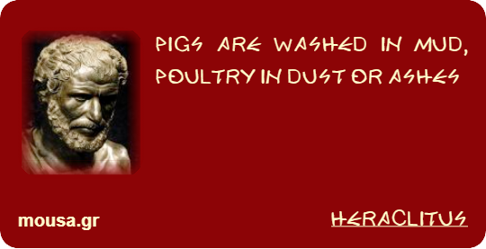 PIGS ARE WASHED IN MUD, POULTRY IN DUST OR ASHES - HERACLITUS