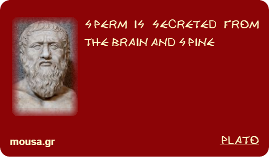 SPERM IS SECRETED FROM THE BRAIN AND SPINE - PLATO